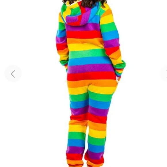 Tipsy Elves Brand Unisex Size Medium Vibrant Rainbow Jumpsuit Onesie with Hood - Picture 2 of 5